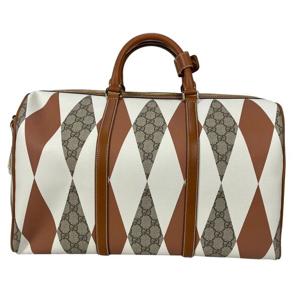 Gucci GG Supreme Monogram Rhombus Print Duffle Bag in Brown Canvas - Picture 2 of 10